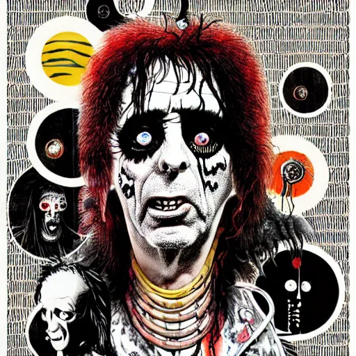 Image similar to graphic illustration, creative design, alice cooper, biopunk, francis bacon, highly detailed, hunter s thompson, mixed media