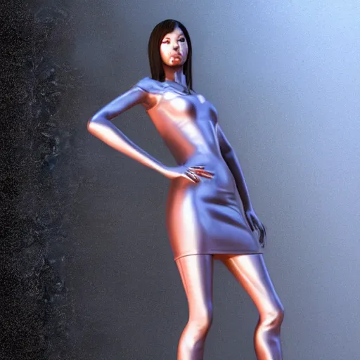 Image similar to a highly detailed unreal engine symmetric portrait of a long legged freaky goddess in a latex dress in an endless galaxy, trending on artstation