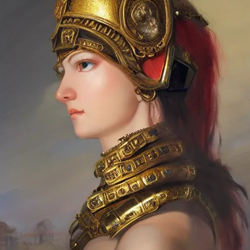 Image similar to portrait of an ancient roman character in incredible rich ornate armor, by ilya kuvshinov, by thomas lawrence, by bayard wu, trending on artstation, masterpiece