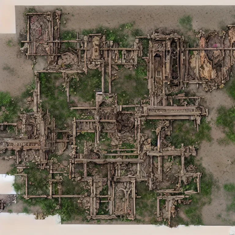 Image similar to full - color fantasy floor plan map of a ruined temple, by greg rutkowski and james gurney, trending on artstation