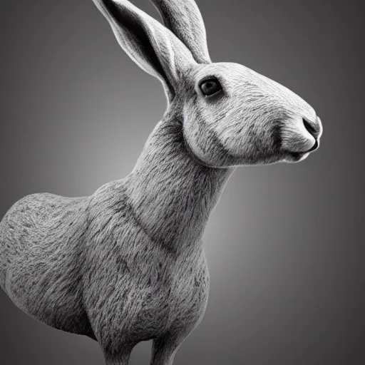 Prompt: a horse with the head of a rabbit and the body of a rabbit, 4k, extremely detailed, ultra realistic, photorealistic 3D art