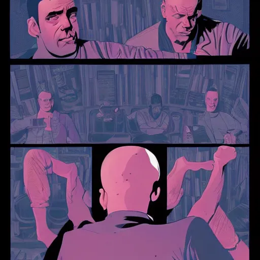 Image similar to a comic book page of The Adventures of Joe Rogan by Tomer Hanuka and Michael Whelan