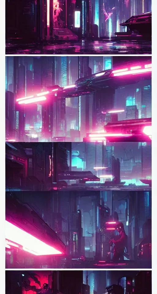 Image similar to Sci-Fi cyberpunk Comic page made up of art by the best artists Trending on Artstation. Paneling style by Bill Sienkiewicz. Octane render, Raytracing, 3d masterpiece, fantastic lighting by James Gurney.. Slice-of-life mundane genre.