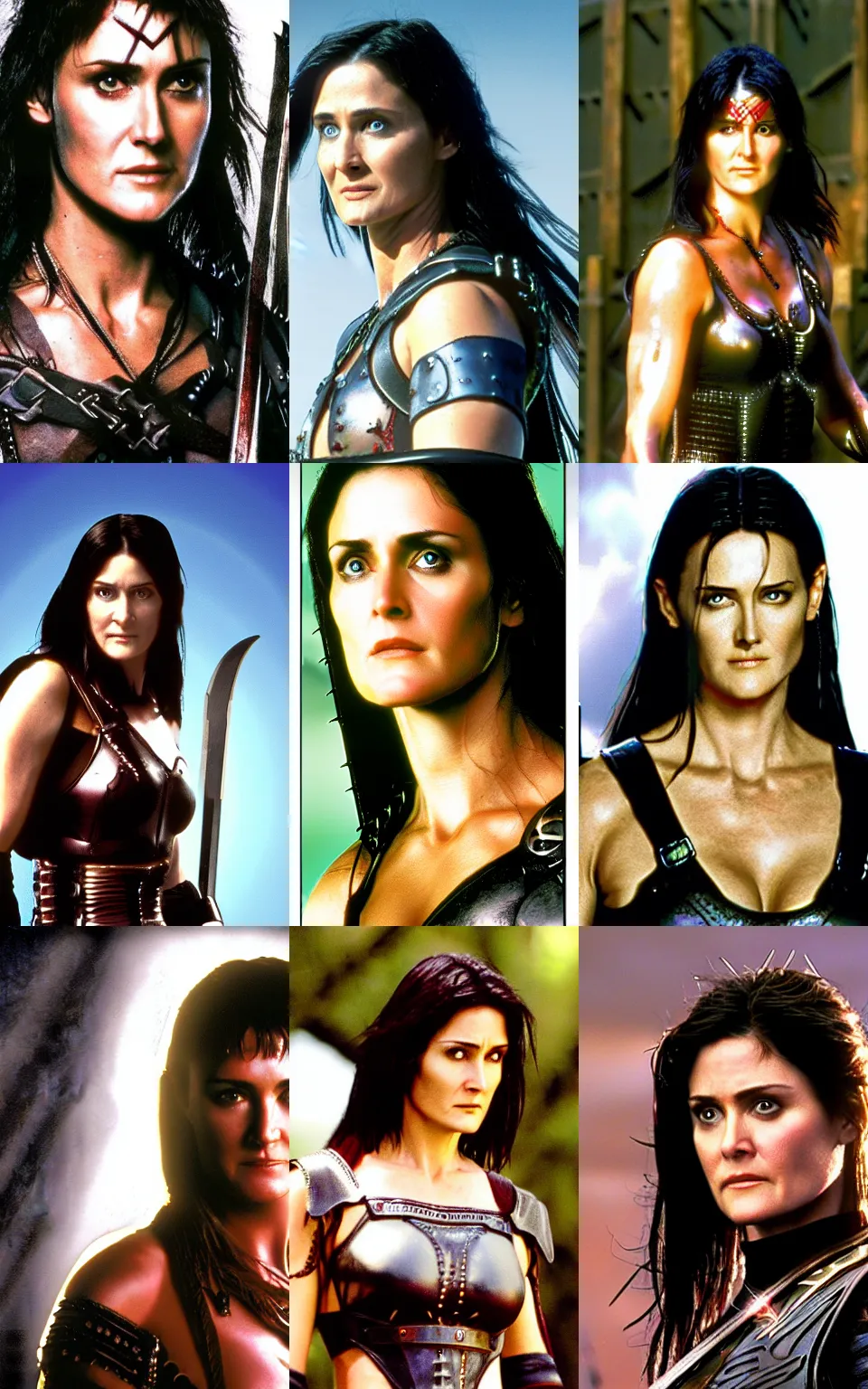 Prompt: Carrie-Anne Moss as Xena Warrior Princess,photorealistic,HDR,8k