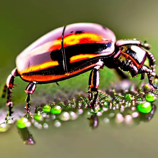 Image similar to beetle seen through a kaleidoscope, 8 mm macro photography, colorful, very very very detailed, water drops, national geographic