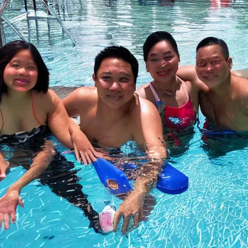 Image similar to marcos family swimming in garbage