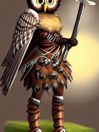 Image similar to female owlkin!! female birdfolk!!! anthro!!!!!! avian, bird, owl!!! roman armor, Lorica segmentata! subject holding gladius!