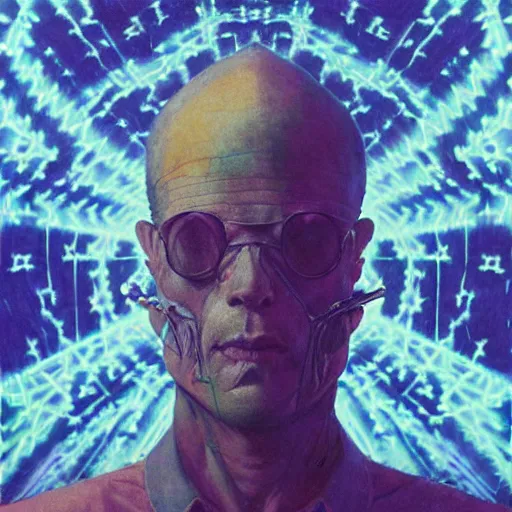 Image similar to fbi agent having psychedelic geometric visions, beksinski, wayne barlowe, very coherent symmetrical artwork, cinematic, hyper realism, high detail, octane render, 8 k