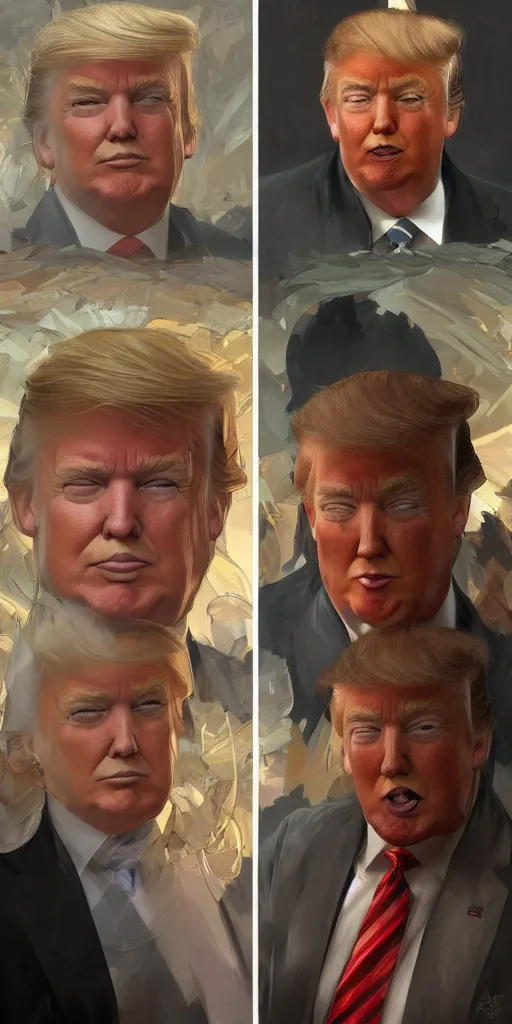 Image similar to portrait of before and after donald trump losing weight, highly detailed, digital painting, artstation, concept art, sharp focus, illustration, art by artgerm and greg rutkowski and alphonse mucha