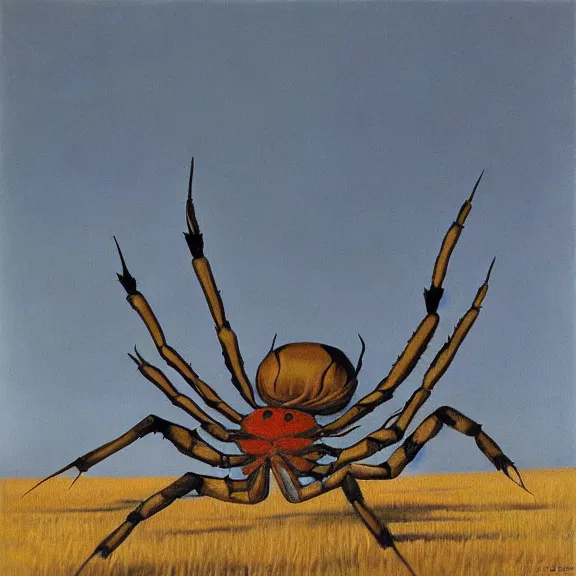 Image similar to oil painting huge spider in the steppe by georgia o'keeffe