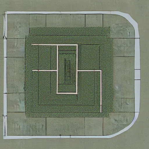 Image similar to an architectural plan of a labyrinth with 4 entrances of the forestal crisis, 1 : 1 0 0 scale