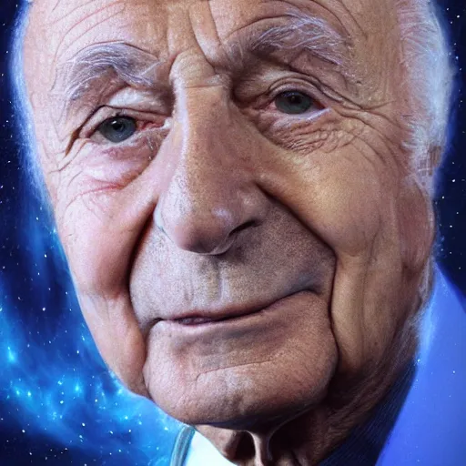 Image similar to a very detailed portrait of piero angela, holding a galaxy on his hand