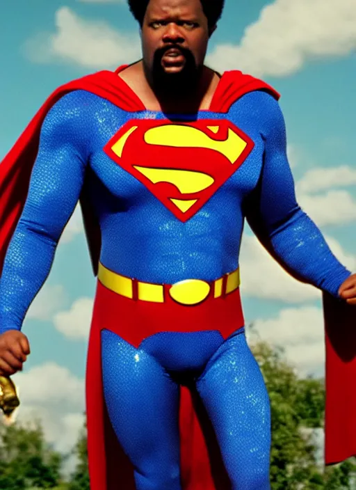 Image similar to film still of Afroman as Superman in Superman, 4k