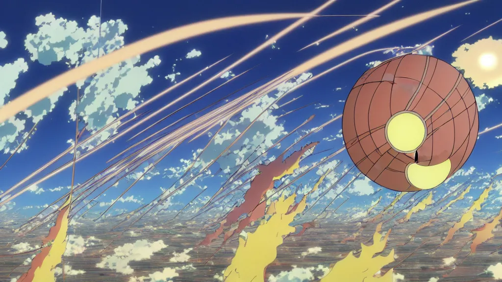 Image similar to a diagram depicting earths layers, anime film still from the an anime directed by katsuhiro otomo with art direction by salvador dali, wide lens