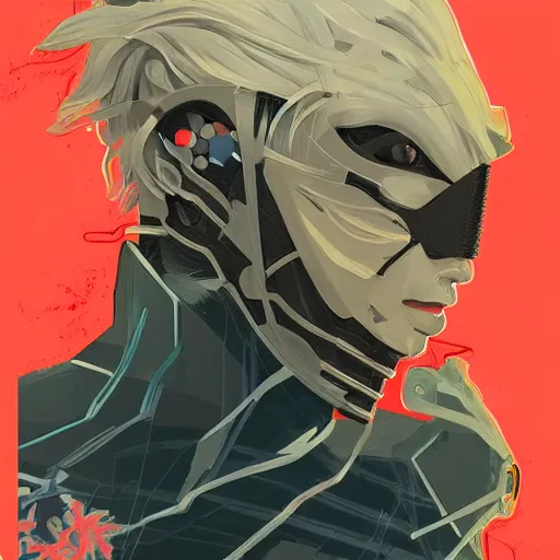 Prompt: Raiden from MGS4 profile picture by Sachin Teng, asymmetrical, Organic Painting , Mask off, Violent, Dark, Roses Background, Snake, Powerful, geometric shapes, hard edges, energetic, graffiti, street art:2 by Sachin Teng:4