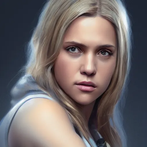 Image similar to a well designed portrait of Mia Malkova , detailed, realistic, sketch style, Artstation,Greg Rutkowski, 8K resolution.