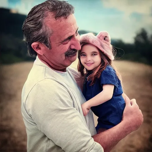 Prompt: “ a father holding his daughter, ultra realistic, 8 k, photorealistic, love ”