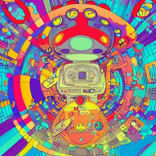 Prompt: a drawing of a cartoon colorful bomb, beeple and james jean, aya takano color style, 4 k, super detailed, modern, 4 k, symmetrical
