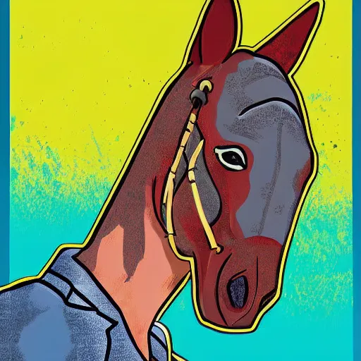 Image similar to digital art, bojack horseman riding a horse, art station