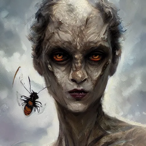 Prompt: white and brown mothman female by greg rutkowski, movie screenshot, insect face, creature, hybrid, bug