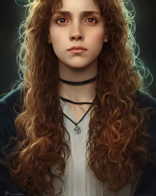 Image similar to ultra realistic illustration, hermione granger from the chamber of secrets, intricate, elegant, highly detailed, digital painting, artstation, concept art, smooth, sharp focus, illustration, art by artgerm and greg rutkowski and alphonse mucha