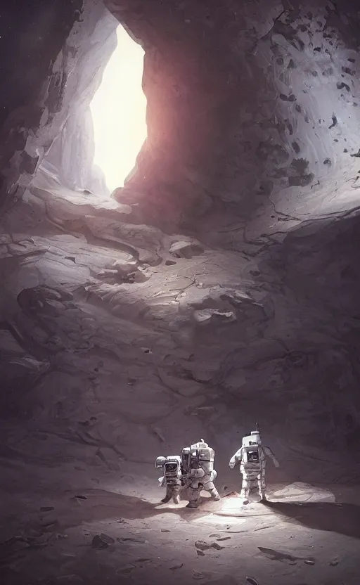 Image similar to a beautiful artwork illustration, astronauts with flashlights stand in front of a giant obsidian building on the moon, by greg rutkowski and jesper ejsing and raymond swanland, featured on artstation, wide angle, vertical orientation