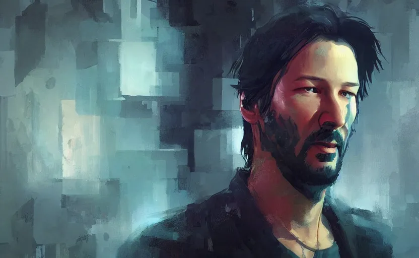 Image similar to a painting of keanu schemes trending on artstation in the style of greg rutkowski