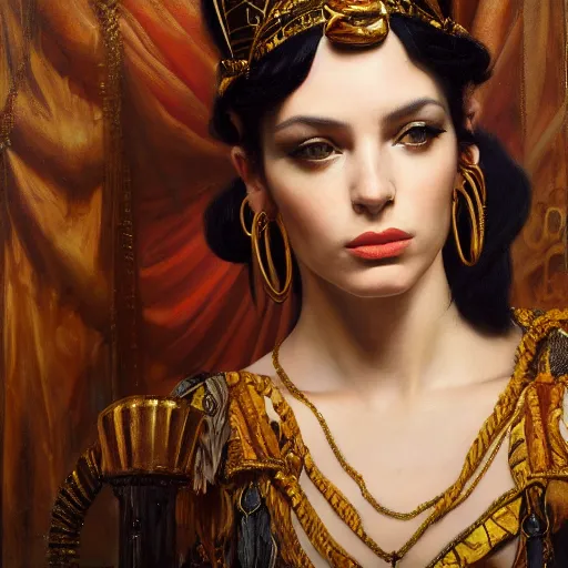 Image similar to highly detailed oil painting | very intricate | cinematic lighting | award - winning | portrait of cleopatra dressed by jean paul gaultier | by roberto ferri, by tom bagshaw, by j. c. leyendecker and klimt, american romanticism, by austin osman spare, artstation, cgsociety, official art, octane