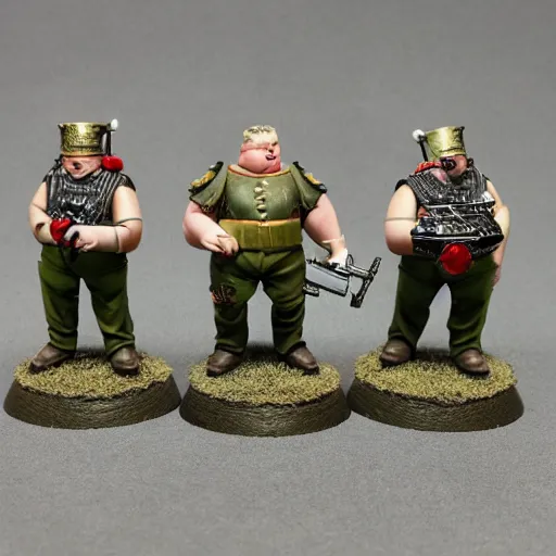 Prompt: overweight British hooligans as Warhammer figurines