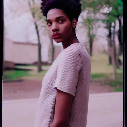 Prompt: realistic photoshooting for a new Aimé Leon Dore lookbook, color film photography, portrait of a beautiful woman, in style of Tyler Mitchell, 35mm, film photo