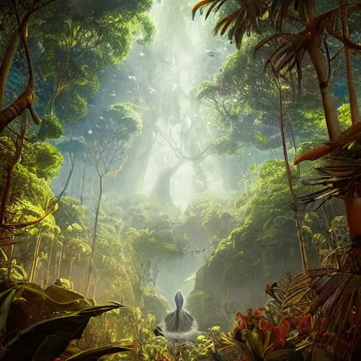 Prompt: a hyperrealistic illustration of an untouched Island, teeaming jungle with fractal sunlight, award-winning, masterpiece, in the style of Tom Bagshaw, Cedric Peyravernay, Peter Mohrbacher