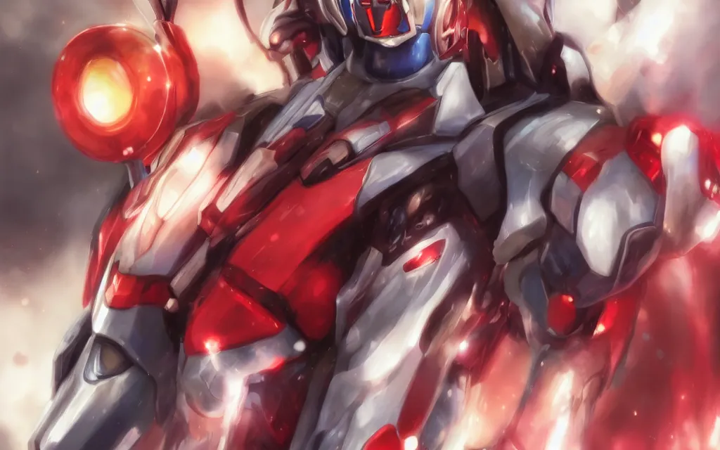 Image similar to A realistic anime portrait of a man in a Gundam suit with glowing red eyes, digital painting, by Stanley Artgerm Lau, Sakimichan, WLOP and Rossdraws, digtial painting, trending on ArtStation, SFW version