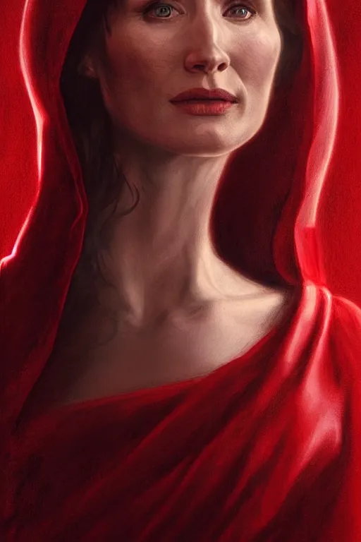 Image similar to carice van houten as a red priest, anatomy, only two hands, highly detailed, digital painting, artstation, concept art, smooth, sharp focus, illustration, unreal engine 5, 8 k, art by art by artgerm and greg rutkowski and edgar maxence