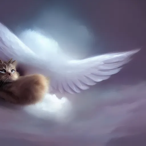 white cat with angel wings