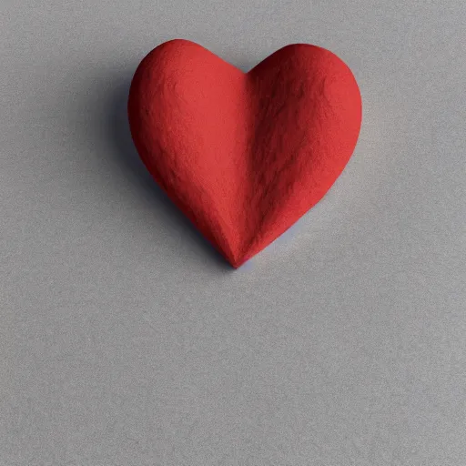 Image similar to 3d render of a badly formed red clay heart shape in the middle of a gray sheet of paper