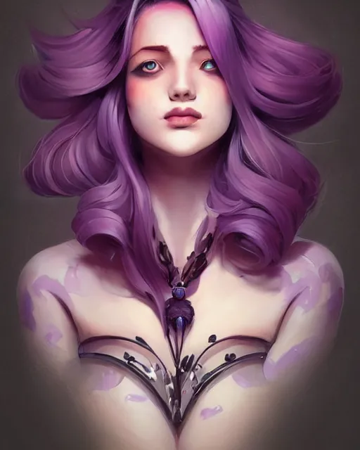 Image similar to beautiful female purple hair tattoo symmetrical happy face stunning eyes full length fantasy art icon, 2d art cover , official fanart behance hd artstation by Jesper Ejsing, by RHADS, Makoto Shinkai and Lois van baarle, ilya kuvshinov, rossdraws