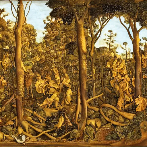 Image similar to a beautiful forest made of ivory and gold, highly intricate, digital art, very detailed, in the style of pontormo