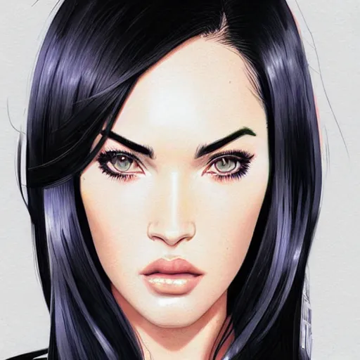 Prompt: megan fox portrait as manga girl, realistic shaded perfect face, fine details. anime. realistic shaded lighting poster by ilya kuvshinov katsuhiro otomo ghost - in - the - shell, magali villeneuve, artgerm, jeremy lipkin and michael garmash and rob rey