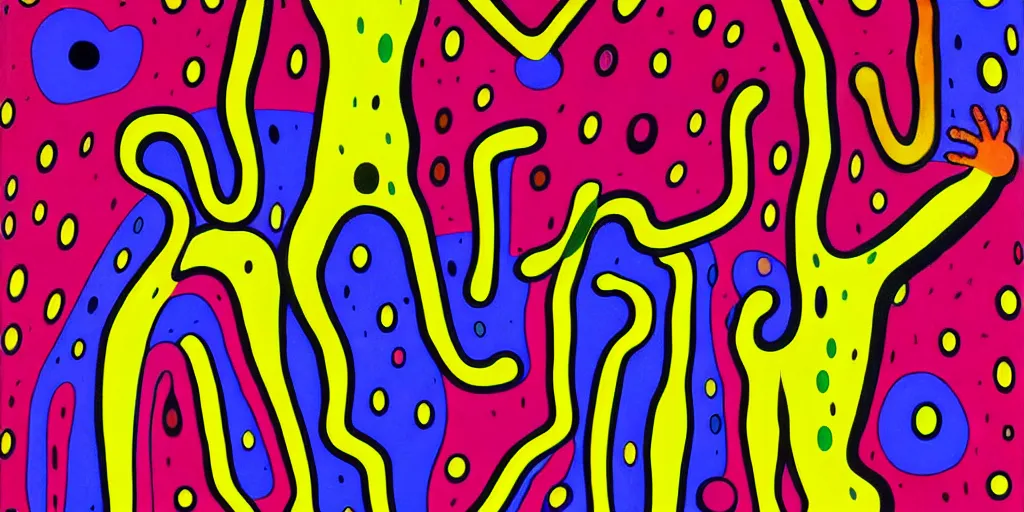 Image similar to a man being overcome by love, psychedelic dripping colors, detailed painting by painting by man ray and pablo amaringo yayoi kusama