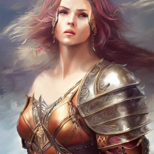 Prompt: a beautiful female warrior, 8 k, hyperrealistic, dragon slayer, hyperdetailed, fantasy portrait by laura sava