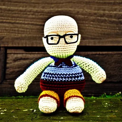 Prompt: walter white as a knitted crochet doll, 4 k, hyper realistic, dslr, high resolution, landscape, beautiful