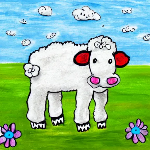 Prompt: fluffy cow in a field, children's illustration, quentin black style