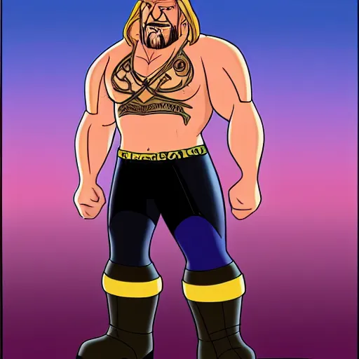 Prompt: Full body picture of Triple H as a Disney character in his in-ring gear, Disney, cartoon, Disney style, 3d, 3D drawn image, beautifully drawn, Disney 3d animation still, digital 3D animation, 8K UHD