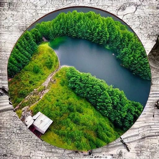 Image similar to of a new world with trees 🌲 🌳 and lakes and rivers and mountains and houses with bunch of plants 🌱