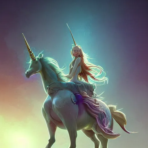 Prompt: A close up digital intricate illustration concept art of very beautiful woman riding unicorn art by Renato muccillo and Andreas Rocha and Johanna Rupprecht + dofus colors, wakfu colors + symmetry + natural volumetric lighting, realistic 4k octane beautifully detailed render, 4k post-processing, intricate complexity, epic composition, magical atmosphere, highly detailed, cinematic lighting + masterpiece, trending on artstation + symmetry