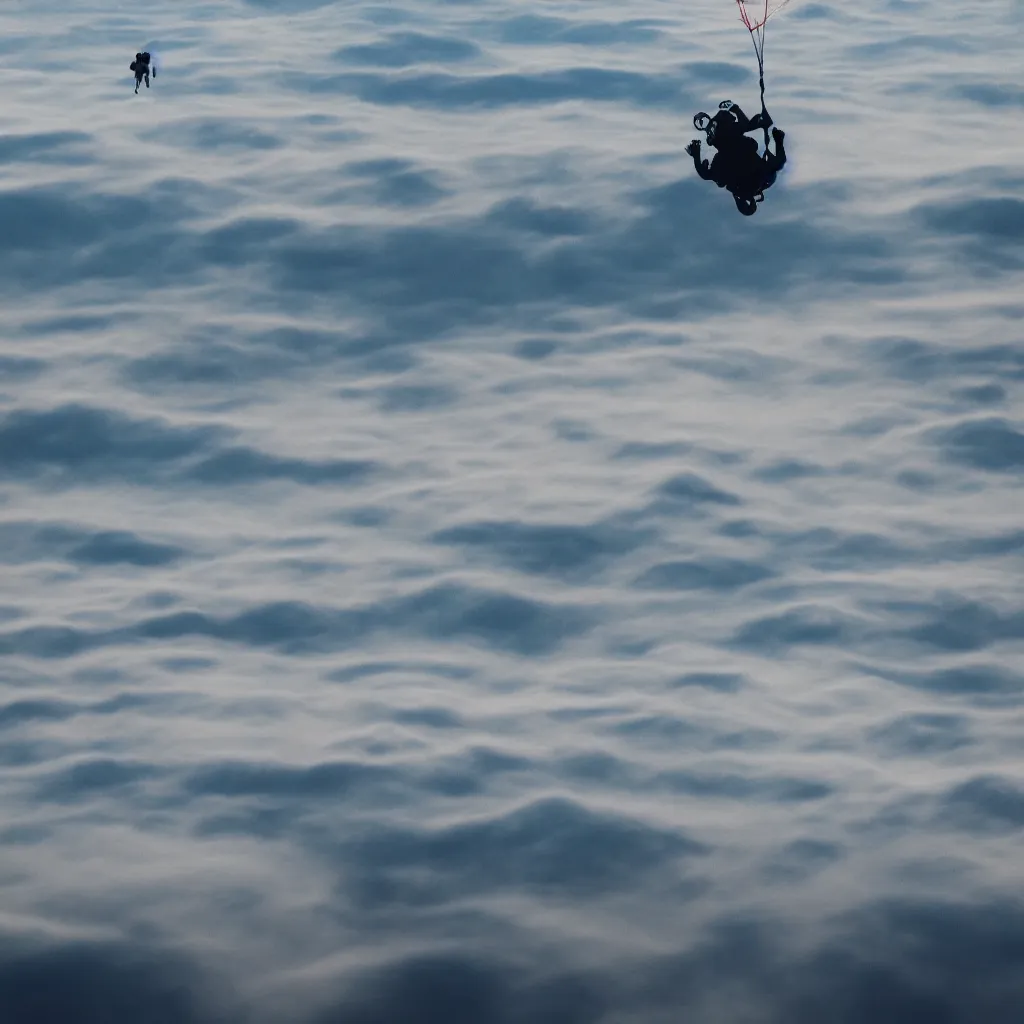 Prompt: a scubadiver floating above the clouds, graphic art