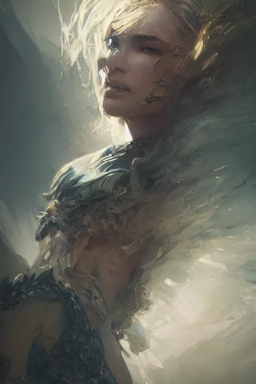 Image similar to Avalon knight, close-up portrait, fierce, intricate, elegant, volumetric lighting, scenery, digital painting, highly detailed, artstation, sharp focus, illustration, concept art, ruan jia, steve mccurry