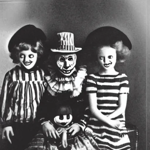 Prompt: old family portrait of pennywise and freddy krueger