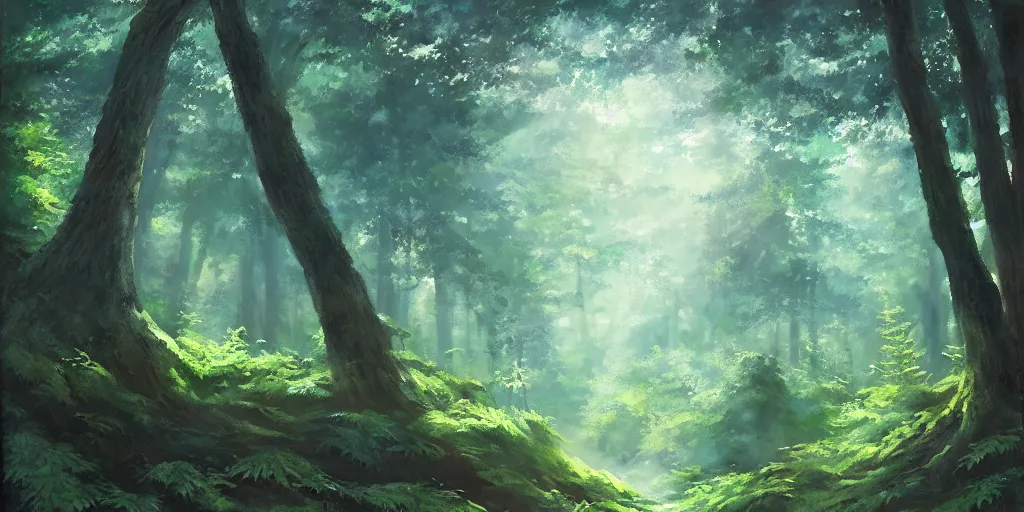 Image similar to a forest, cinematic angle, studio Ghibli, cinematic lighting, digital art, detailed oil painting, hyperrealistic, 8k
