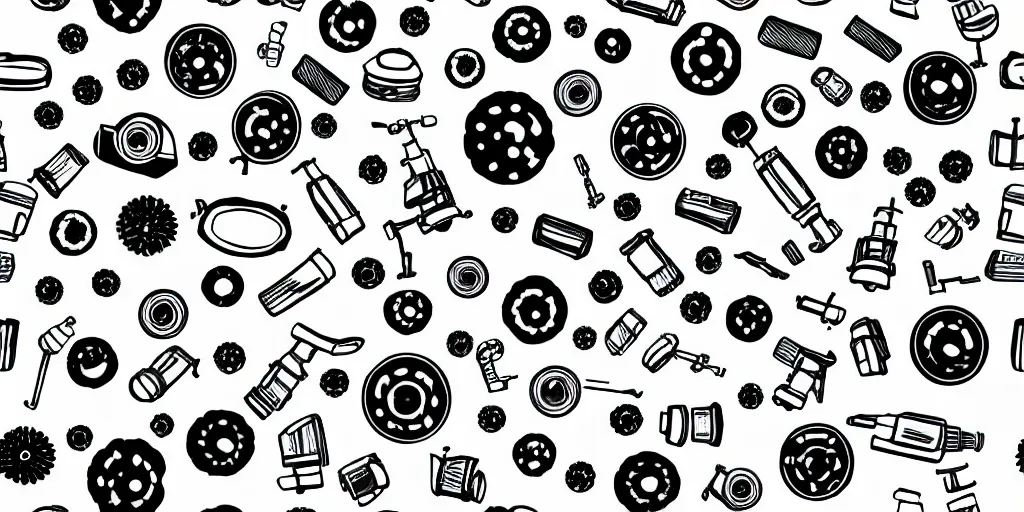 Image similar to seamless pattern showing microscopes. black and white, drawing, white background, seamless, ornament.